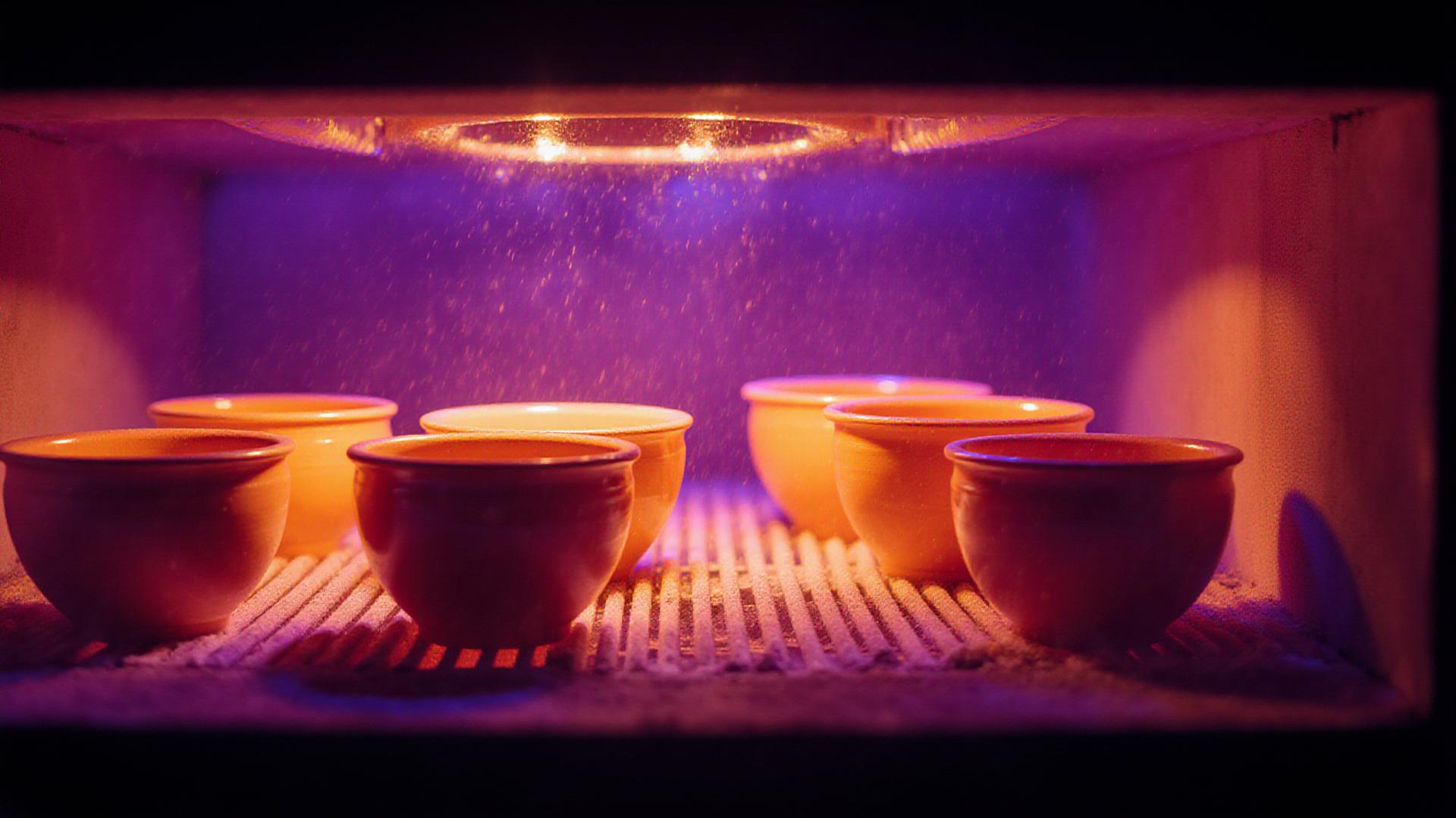 Glowing orange interior of a high-firing ceramic kiln