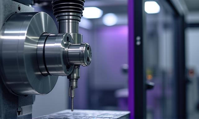 Close up of a smart sensor attached to a CNC spindle